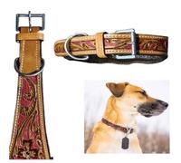 Majestic Ally Leather Dog Collar with Adjustable, Padded Fit for Walking, Hiking, and Running, Designer Western Wear for Puppies, Fancy Colors (Red, Medium)