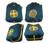 Majestic Ally Nylon Hay Feeder Tote Bag for Horse, Goat, Sheep - Double Sides Open Feed Hole with Faux Leather Ventilated Bottom- Premium Quality -Simulates Grazing - Reduces Waste (Hunter Green)