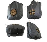 Majestic Ally Nylon Hay Feeder Tote Bag for Horse, Goat, Sheep - Double Sides Open Feed Hole with Faux Leather Ventilated Bottom- Premium Quality -Simulates Grazing - Reduces Waste (Dark Gray)