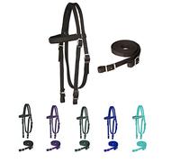 Majestic Ally Nylon Padded Browband Headstall with Reins for Horses (Chocolate, Full)