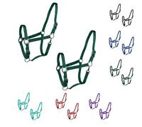 Majestic Ally Pack of 2 Adjustable Headcollar for Horses-Adjustable Chin and Crown- Sewn-in Throat Snap Hook- Full (Hunter Green, Full)