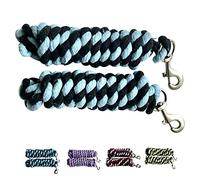 Majestic Ally Pack of 2 Cotton Horse Lead Ropes - 10ft x 5/8” Soft Feel - Durable Bolt Snap Clip - Two/Tri-Tone Colours - Suitable for Horses & Livestock (Sky Blue - Black)