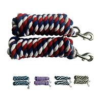 Majestic Ally Pack of 2 Solid Cotton Lead Rope for Horses & Livestock - 10 Foot Long and 5/8 inch Thick - Replaceable Heavy-Duty Satin Bolt Snap - Handmade - Soft, Broken in Feel (Patriotic)