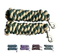 Majestic Ally Pack of 2 Solid Cotton Lead Rope for Horses & Livestock - 10 Foot Long and 5/8 inch Thick - Replaceable Heavy-Duty Satin Bolt Snap - Handmade - Soft, Broken in Feel (Hunter Green -Tan)
