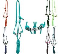 Majestic Ally Padded Beaded Nose Braided Rope Halter with 10' Matching Lead - Full (Turquoise)