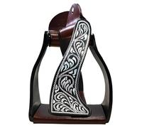 Majestic Ally Western Horse Aluminum Black Engraved Stirrups- Adults (Silver Black Twisted)