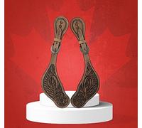 Majestic Ally Western Spur Straps, Genuine Leather, Antique Hand Tooling, Adjustable Stainless Steel Buckle (NAT)