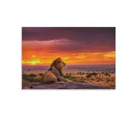 Majestic Animal African Lion Sunset Landscape Posters Room Decor Aesthetic Canvas Wall Art for Living Room Bedroom Prints Paintings Pictures Wall Decor Framed Unframed 16x24inch(40x60cm)