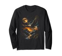Majestic Bald Eagle Flying Mountain Wilderness River Moon Long Sleeve T-Shirt