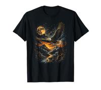 Majestic Bald Eagle Flying Mountain Wilderness River Moon T-Shirt