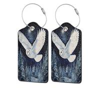 Majestic Barn Owl Soaring Luggage Tag for Suitcase 2 Pack Leather Luggage Tag with Privacy Flap Name Id Label and Metal Loop for Women Men Travel