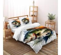 Majestic Bass Fishing Bedding Set 3D Digital Printing Wildlife Marine Animal Theme Duvet Cover Set 3 Pcs Microfiber Comforter Cover for All Seasons with Pillowcase Double（200x200cm）
