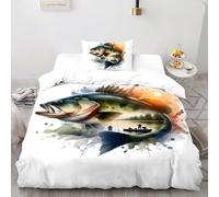 Majestic Bass Fishing Bedding Set Digital Printe Wildlife Marine Animal Theme Duvet Cover Set 2 Pcs Microfiber Comforter Cover for Family,couple,children with Pillow Single（135x200cm）
