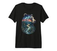Majestic Bear Mountain River Wildlife Double Exposure Hikers Premium T-Shirt