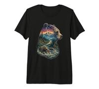 Majestic Bear Mountain River Wildlife Double Exposure Hikers Premium T-Shirt
