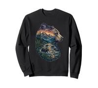 Majestic Bear Mountain River Wildlife Double Exposure hikers Sweatshirt