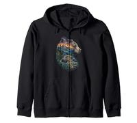 Majestic Bear Mountain River Wildlife Double Exposure hikers Zip Hoodie