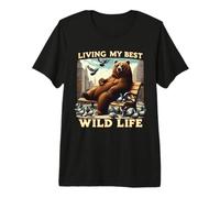 Majestic Bear on Park Bench Chill - Living My Best Wild Life Premium T-Shirt