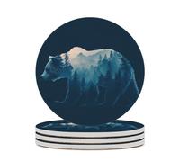 Majestic Bear Pine Trees Mountain Minimalist Coasters Set of 4 Absorbent Coasters