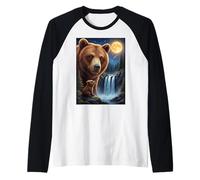 Majestic Bear Under the Moonlight Sky Nature Scene Raglan Baseball Tee