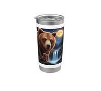 Majestic Bear Under the Moonlight Sky Nature Scene Stainless Steel Insulated Tumbler