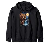 Majestic Bear Under the Moonlight Sky Nature Scene Zip Hoodie