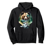 Majestic Bear with Mountain Forest Scene Pullover Hoodie