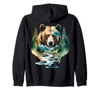Majestic Bear with Mountain Forest Scene Zip Hoodie