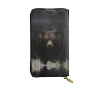Majestic Bear Zipper leather wallet, 7.5 * 4.1 inch long clutch bag, multiple compartments and large capacity, a good gift for friends