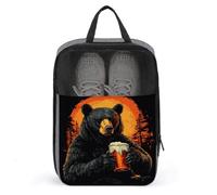 Majestic Black Bear Holding Cup of Beer Retro Shoe Bag for Travel Daily Use Anti-dust Storage Carrier Golf Shoe Pouch
