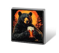 Majestic Black Bear Holding Cup of Beer Retro Unisex Brooches & Pins Square Lightweight Lapel Badge Jewelry for Clothing Shawl Hat