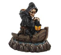 Majestic Black & Bown Grim Reaper Boat Backflow Incense Burner -17cm x 13cm (1 Pc.) - Unique & Eye-Catching Design - Enhance Relaxation & Meditation, Premium Resin - Ideal for Artistic Home Decor