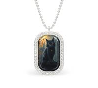 Majestic Black Cat Rectangle Pendant Necklace Silver Women Jewelry Alloy Keychain Tag Jewelry