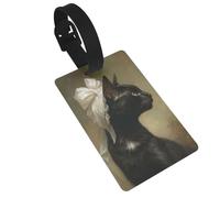 Majestic Black Cat White Satin Ribbon Bow Luggage Tags Name Id Label Suitcase Tags, Ideal for Travel Cruise Backpacks Bag