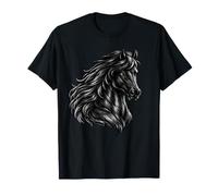 Majestic Black Horse Silver Mane Equestrian Graphic T-Shirt