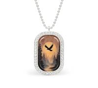 Majestic Black Raven Soaring Vintage Rectangle Pendant Necklace Silver Women Jewelry Alloy Keychain Tag Jewelry