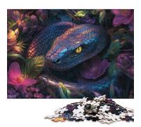 Majestic Black Snake in Vibrant Tropical Jungle Puzzles 500 Pieces Wooden Puzzles for Adults & Teenager Learning Educational Toys 500pcs (52x38cm)