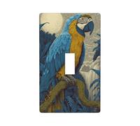 Majestic Blue and Yellow Parrot Light Switch Cover Decorative Single Toggle 1 Gang Wall Plate for Kitchen Farmhouse Bedroom Bathroom Art Decor