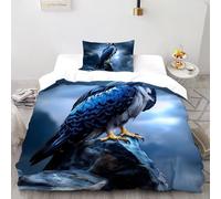 Majestic Blue Hawk Bedding Set 3D Printed Wildlife Forest Animal Theme Duvet Cover Set 2 Pieces Microfiber Comforter Cover for Boys & Girls with Pillowcase Single（135x200cm）