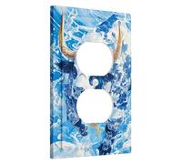 Majestic Blue Watercolor Bull Light Switch Cover Plates/Outlet Covers, Elegant Ocean-Inspired Design for Home Decor, Thermoplastic Wall Plates, Standard Size Single Duplex Outlet