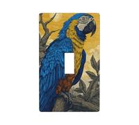 Majestic Blue Yellow Parrot Vintage Light Switch Cover Decorative Single Toggle 1 Gang Wall Plate for Kitchen Farmhouse Bedroom Bathroom Art Decor