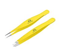 Majestic Bombay Fine Point + Slant Tweezers for Women and Men - Splinter Ticks, Facial, Brow and Ingrown Hair Removal-Sharp, Needle Nose, Surgical Tweezers Precision Best Tweezers for Chin Hair