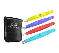Majestic Bombay Fine Point + Slant Tweezers for Women and Men - Splinter Ticks, Facial, Brow and Ingrown Hair Removal-Sharp, Needle Nose, Surgical Tweezers Precision best tweezers for chin hair