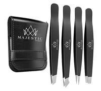 Majestic Bombay Fine Point + Slant Tweezers - Precision, Needle Nose, Surgical Tweezers for Women & Men - Splinter, Ticks, Facial, Brow & Ingrown Hair Removal