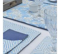 Majestic Bonanza Pearl Blue 6Pcs Table Set Fabric By Home Comforts Self Weaving Silk Table Runner, Table Mat and Cutlery Holders