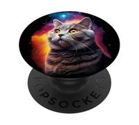 Majestic British Shorthair Cat in Space Kids & Adult Kitten PopSockets Adhesive PopGrip