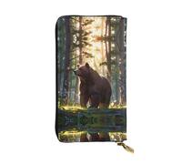 Majestic brown bear Zipper leather wallet, 7.5 * 4.1 inch long clutch bag, multiple compartments and large capacity, a good gift for friends