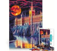 Majestic Castle Under Blood Moon Jigsaw Puzzle 1000 Piece for Teenagers Recall Enhancer Creative Craft Pattern Build Birthday Idea (38x26cm)