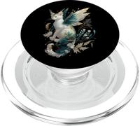 Majestic Cat Dragon Fairy - White and Teal with Gold Accents PopSockets PopGrip for MagSafe