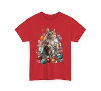 Majestic Christmas Cat Art Print | Elegant Maine Coon with Ornaments, Red, L